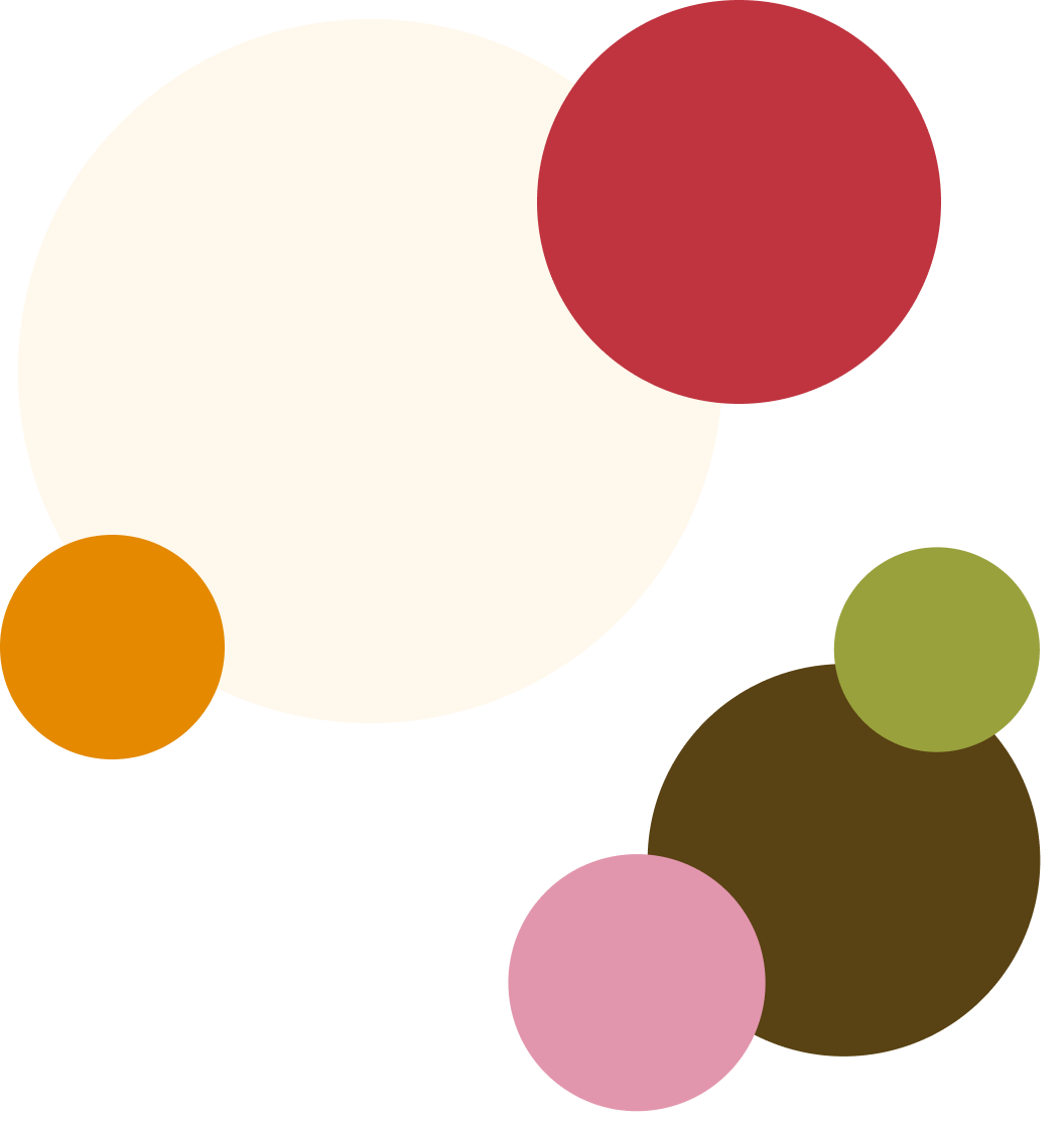 Farbpalette des Projekts anhand verschiedenfarbiger Kreise in unterschiedlichen Größen