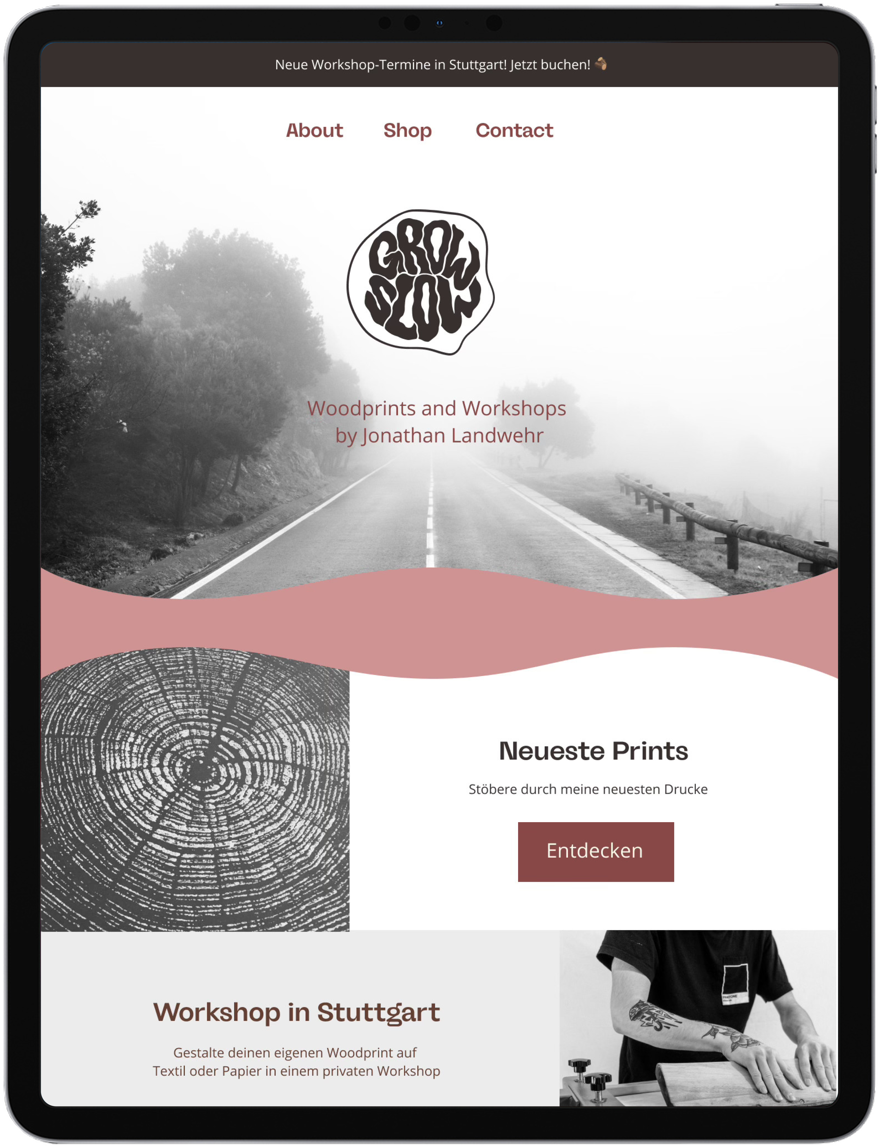 Mock-Up der Grow Slow Website in einem iPad